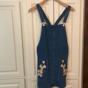 Topshop Overall Dress with embroidered pockets